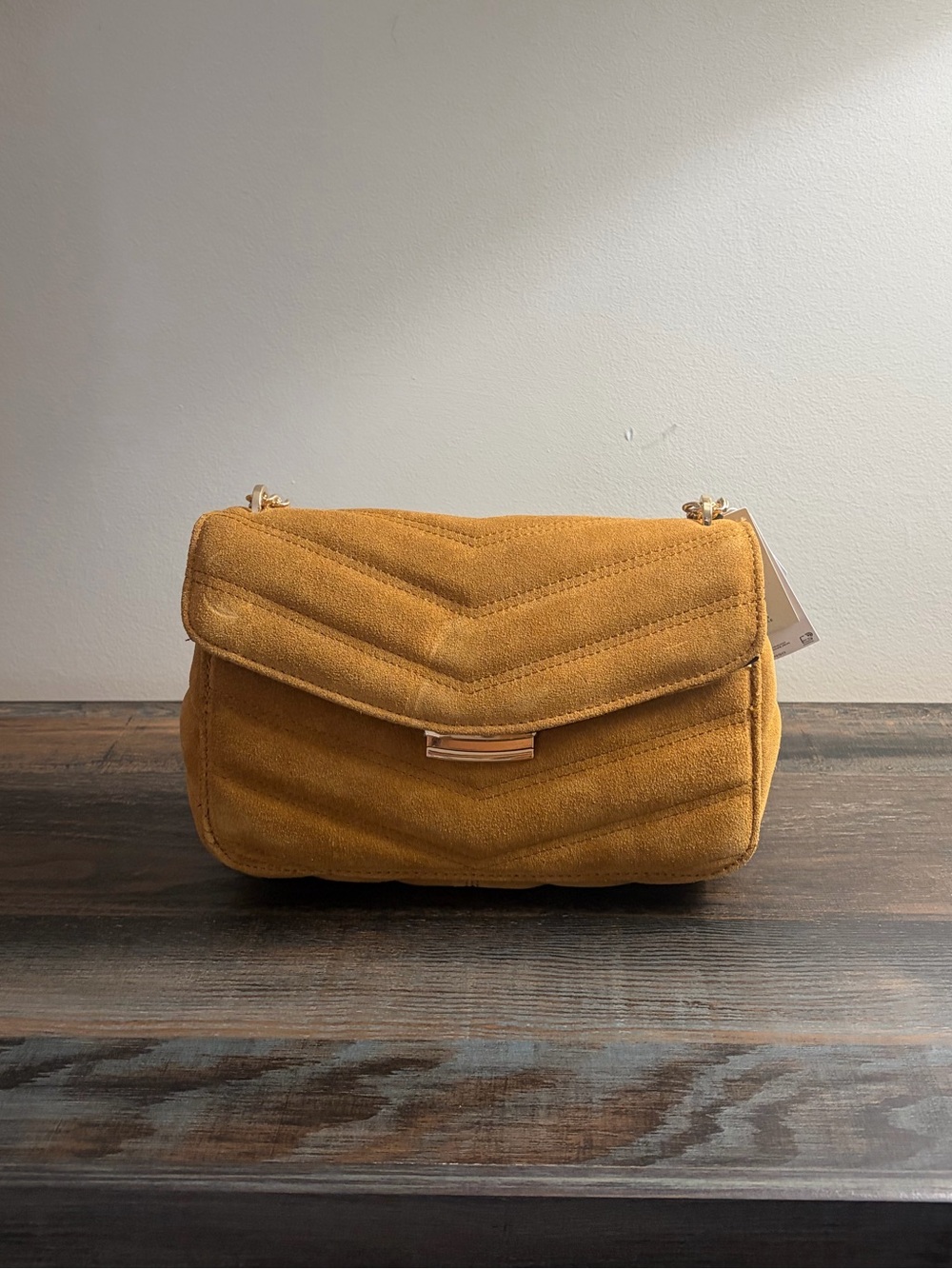 Mango Quilted Mustard Crossbody Bag with Gold Accent